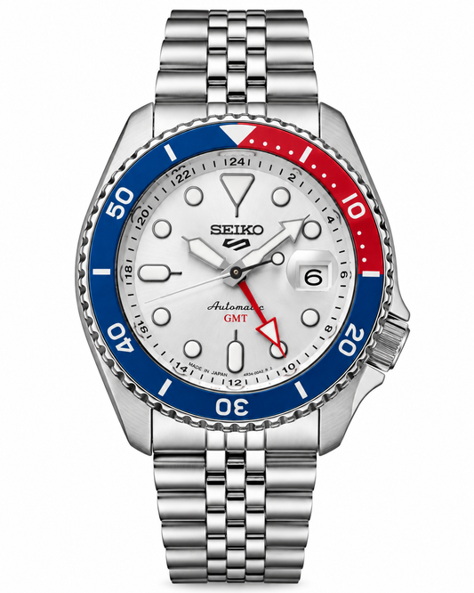 Silver Dial Pepsi GMT Automatic Steel Watch