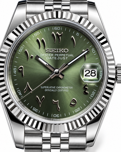 Seiko Mod Datejust "Green Arabic" Watch