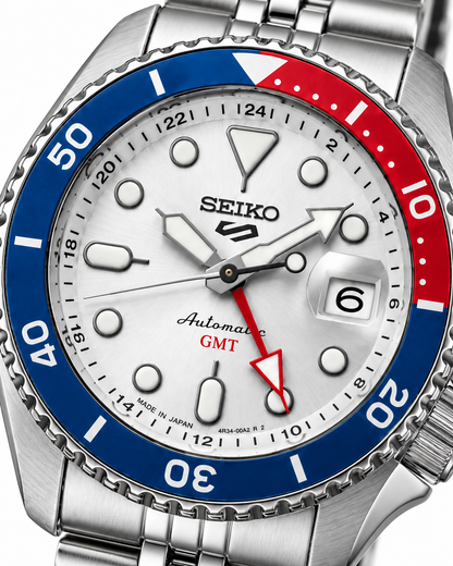 Silver Dial Pepsi GMT Automatic Steel Watch
