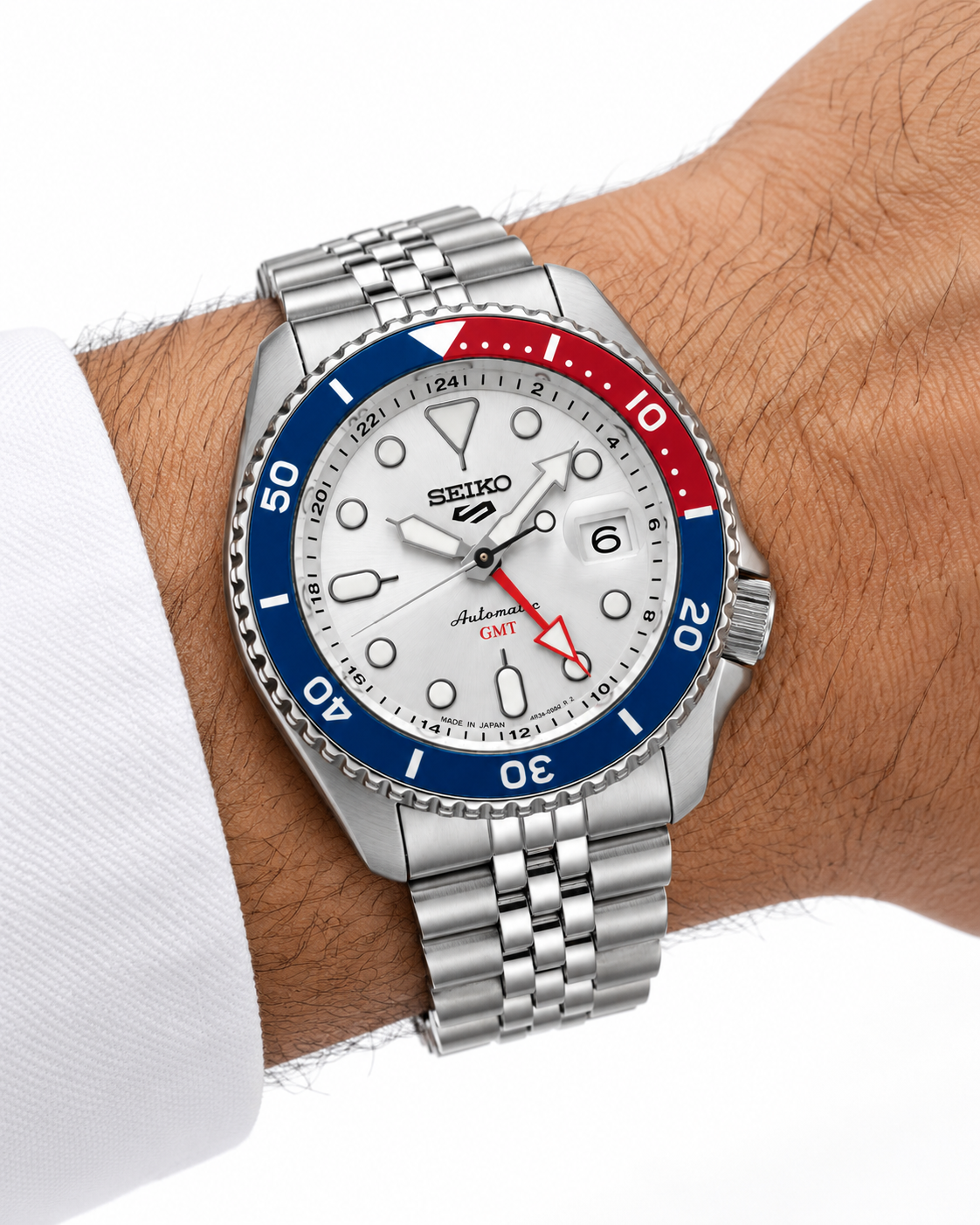 Silver Dial Pepsi GMT Automatic Steel Watch