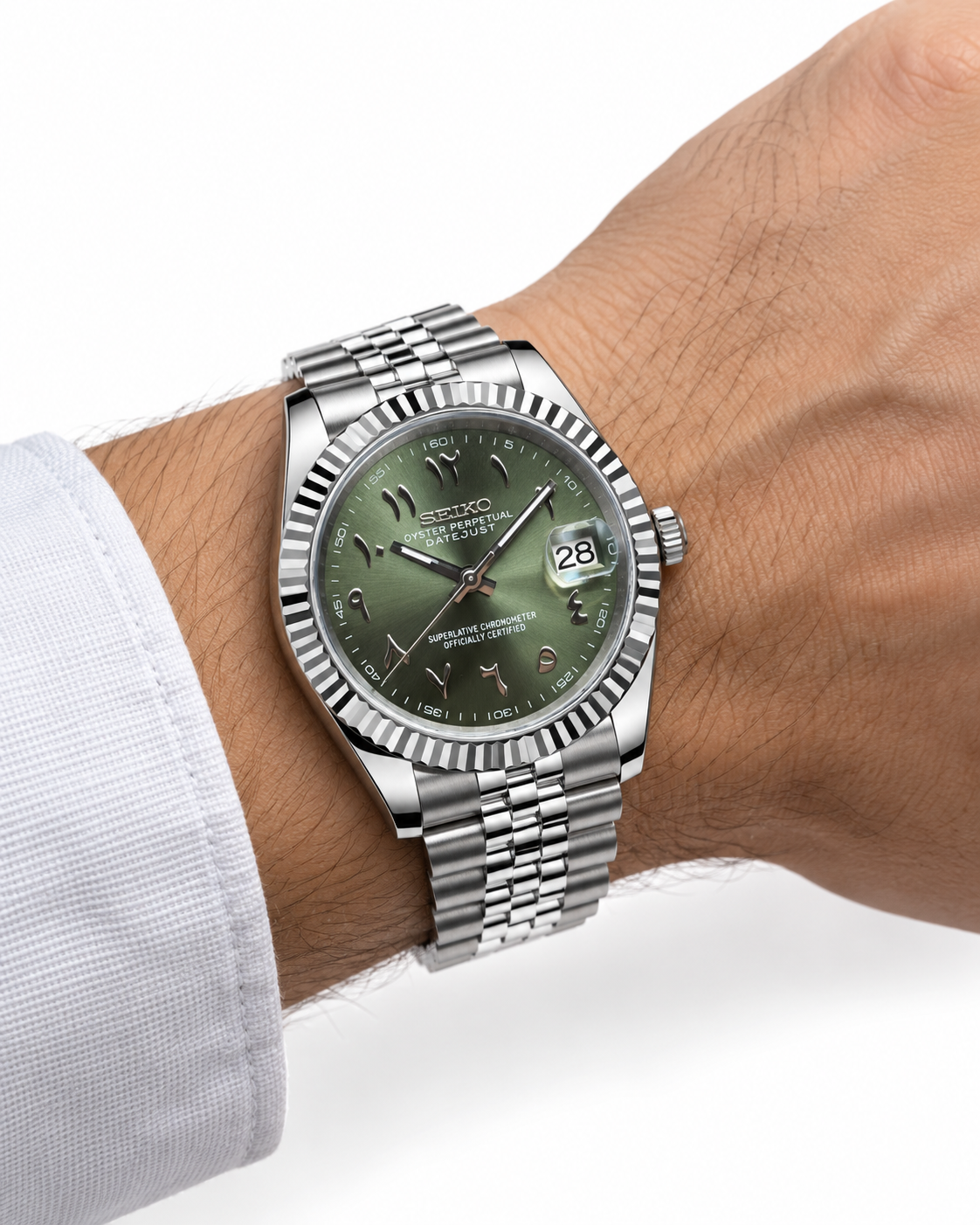 Seiko Mod Datejust "Green Arabic" Watch