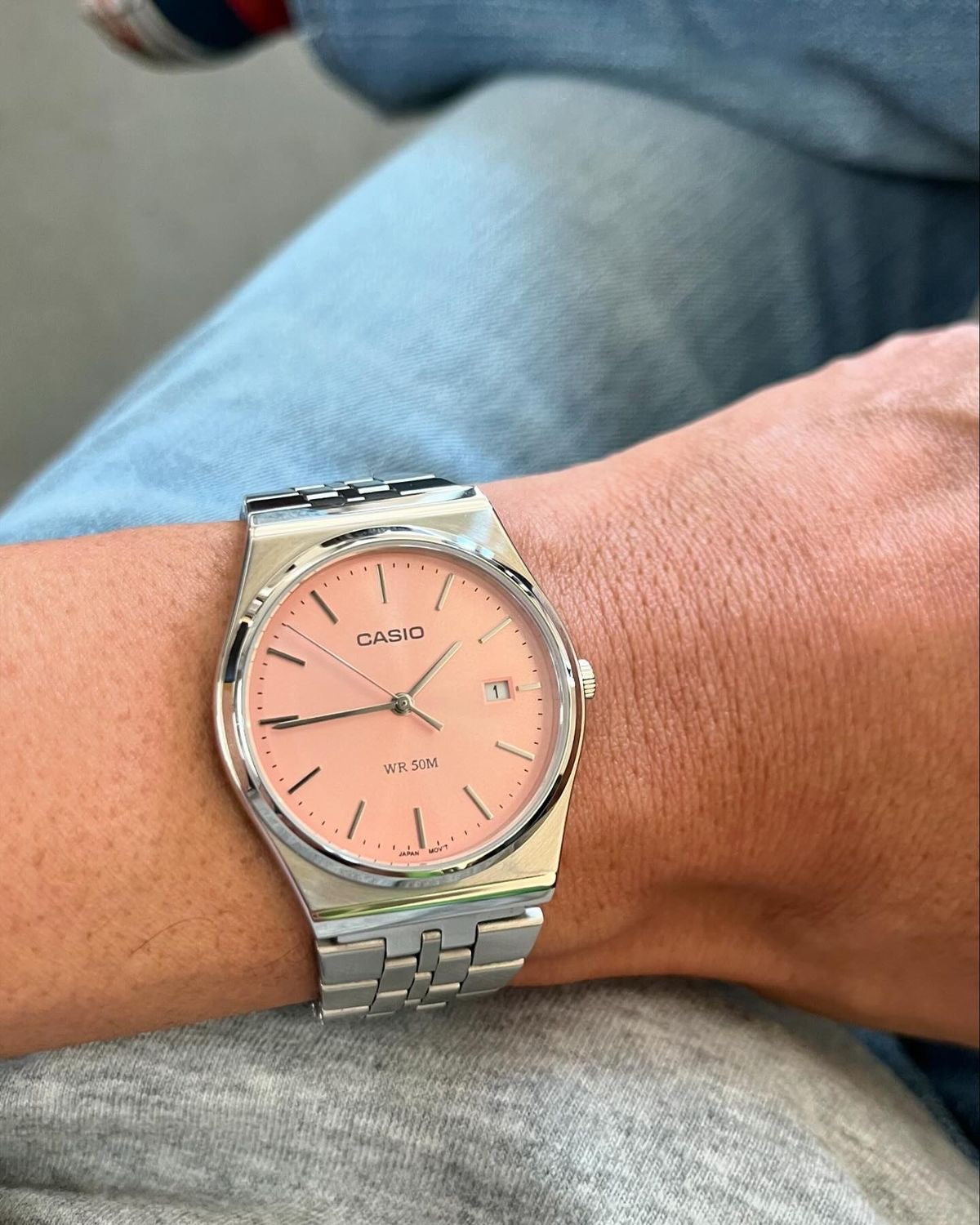 CASIO ANALOG MTP SILVER-PEACH PINK