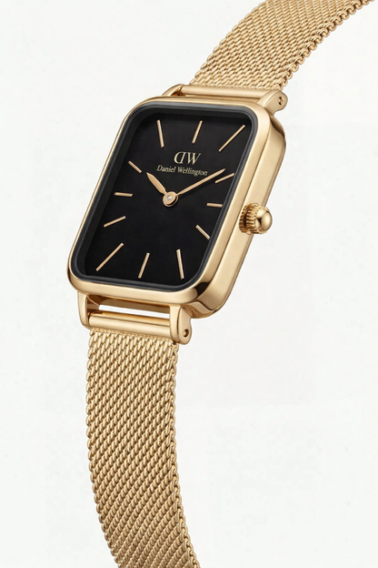 GOLD RECTANGULAR CHAMPAGNE Black  DIAL MESH STRAP WATCH