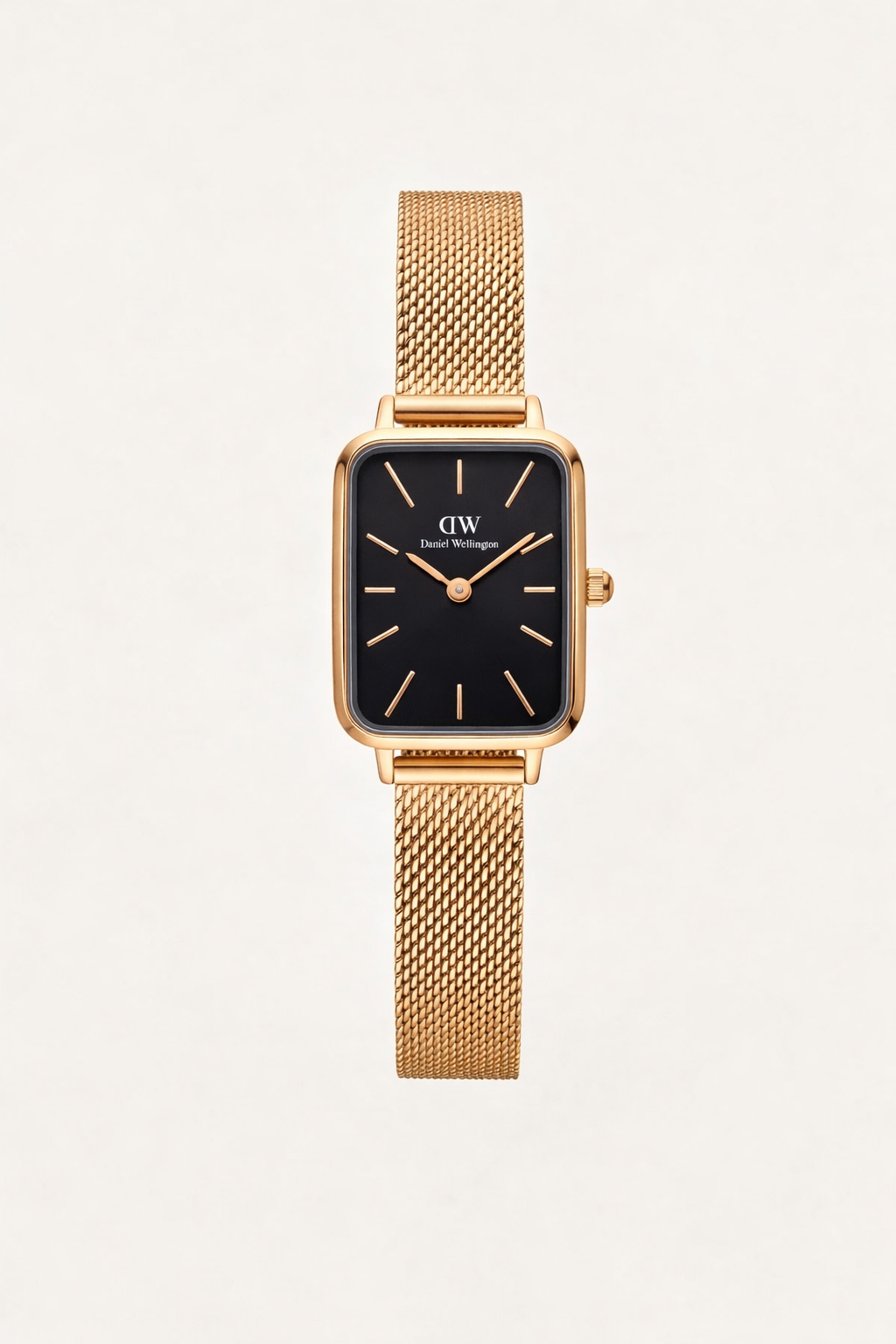 GOLD RECTANGULAR CHAMPAGNE Black  DIAL MESH STRAP WATCH