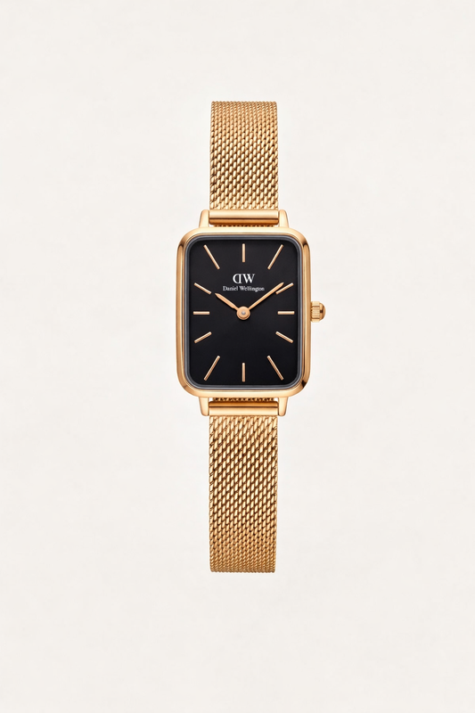 GOLD RECTANGULAR CHAMPAGNE Black  DIAL MESH STRAP WATCH