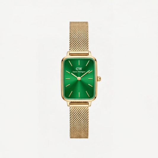 DW Gold Rectangular green Dial Mesh Strap Watch